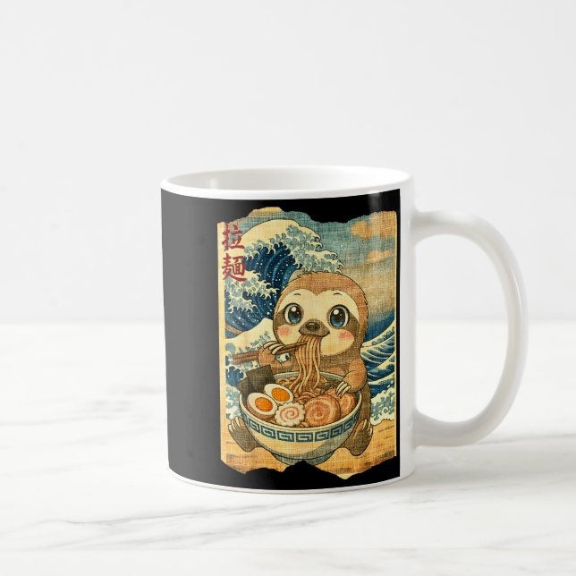 Taza De Café Funny Kawaii Sloth Ramen Noodle Bowl Japanese Wave (Derecha)