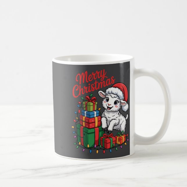 Taza De Café Funny Lamb Santa Hat Animals Lovers Ugly Christmas (Derecha)