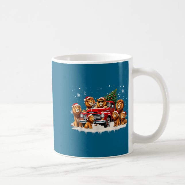 Taza De Café Funny Lion Riding Christmas Tree Truck Christmas  (Derecha)