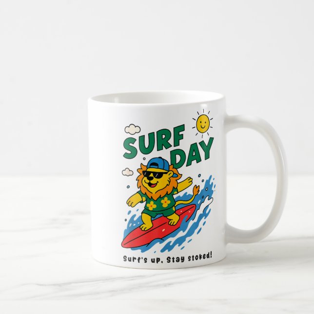Taza De Café Funny Lion Surfing Summer Vacation Surf Day Boys G (Derecha)
