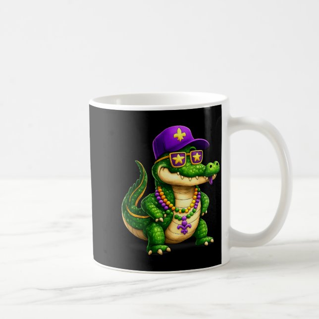 Taza De Café Funny Mardi Gras Alligator Beads Carnival Celebrat (Derecha)