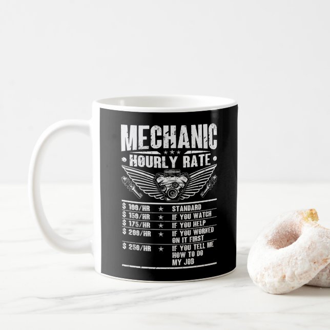 Taza De Café Funny Mechanic Hourt Rate Auto Car Mechanic Labor (Con donut)