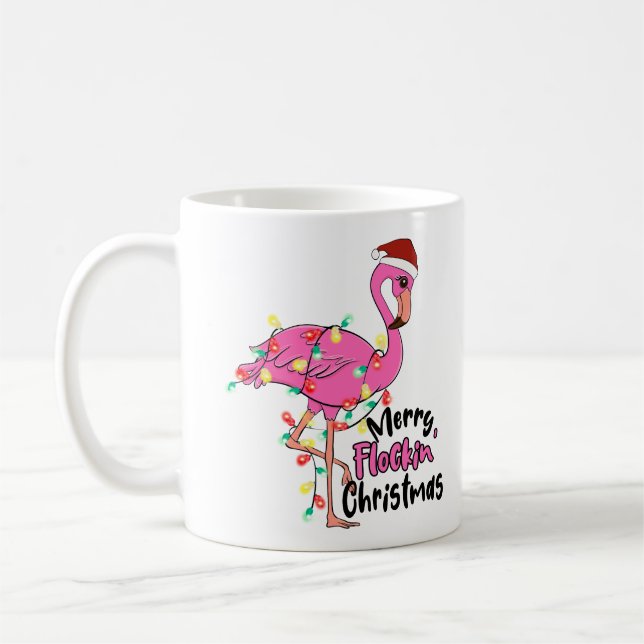 Taza De Café Funny Merry Flockin Navidades Flamingo (Izquierda)