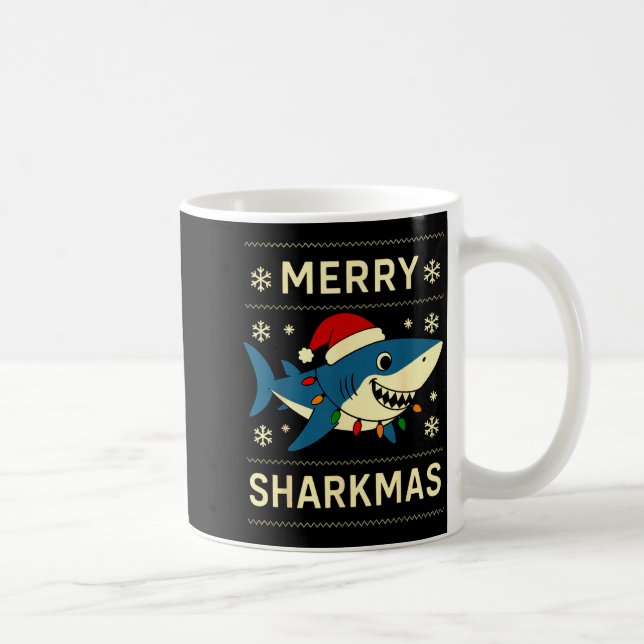 Taza De Café Funny Merry Sharkmas Christmas Shark Humor  (Derecha)