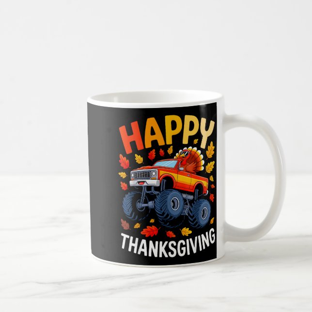 Taza De Café Funny Monster Truck Turkey Happy Thanksgiving For  (Derecha)
