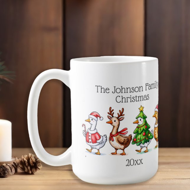 Taza De Café Funny Navidades de la familia Geese (Goose family Christmas mug)