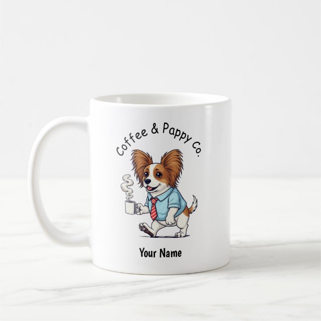 Taza De Café Funny Papillon Dog Business Suit Coffee  (Izquierda)