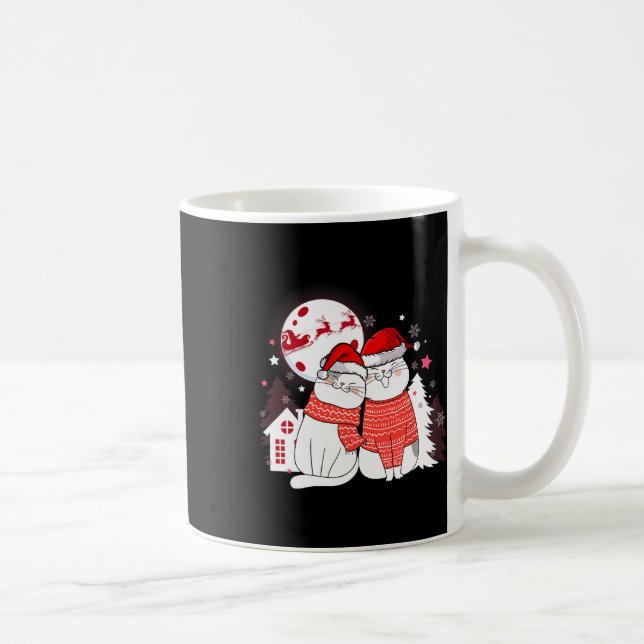 Taza De Café Funny Pareja de Gato Santa Hat Navidades Sleigh Ma (Derecha)