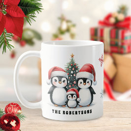 Taza De Café Funny Penguins Navidades de nombre familiar