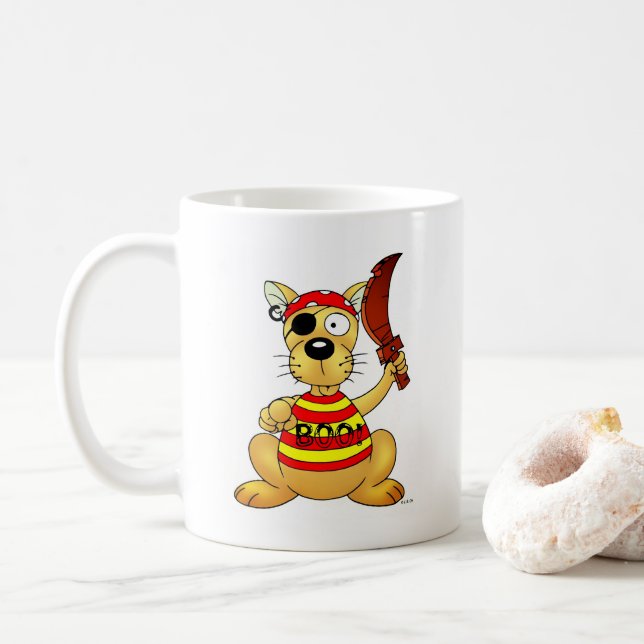 Taza De Café Funny Pirate Dog with Toy Sword (Con donut)