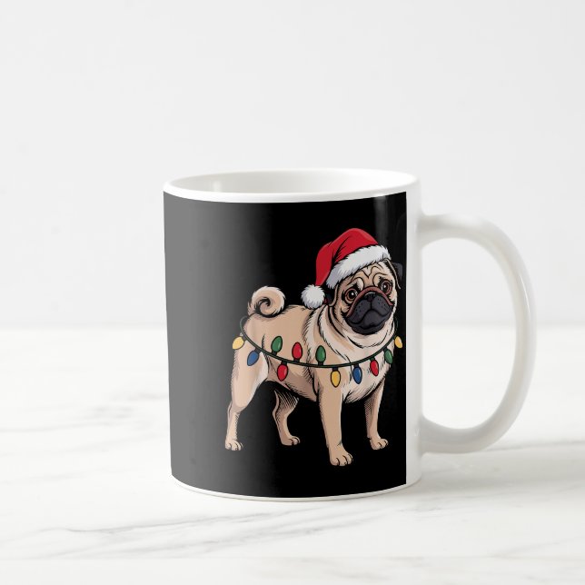 Taza De Café Funny Pug Christmas Santa Hat Xmas Lights  (Derecha)