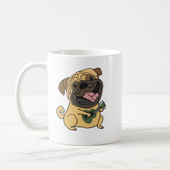 Taza De Café Funny Pug Jugando Al Personalizado Ukulele (Izquierda)