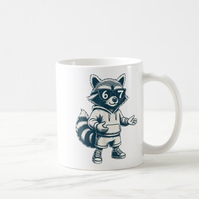 Taza De Café Funny Raccoon 67 Meme Six Seven  (Derecha)