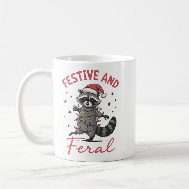 Taza De Café Funny Raccoon Christmas Feral Meme Xmas  (Izquierda)