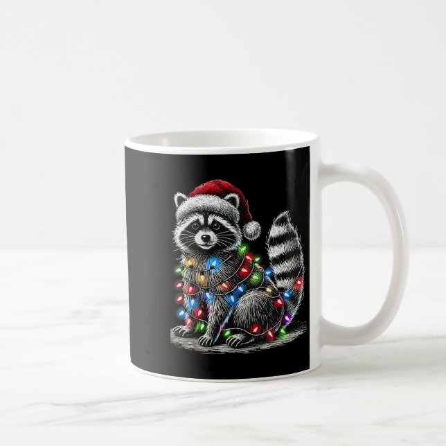 Taza De Café Funny Raccoon Santa Hat Christmas Tree Lights Paja (Derecha)
