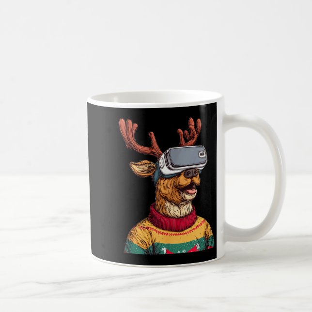 Taza De Café Funny Reindeer In Christmas Sweater And Vr Headset (Derecha)