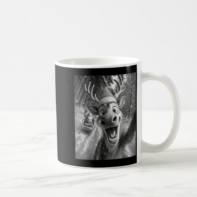 Taza De Café Funny Reindeer Selfie Santa Merry Christmas Men Wo (Derecha)