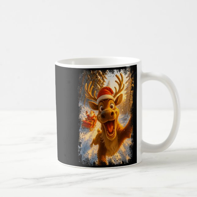 Taza De Café Funny Reindeer Selfie Santa Merry Christmas Men Wo (Derecha)
