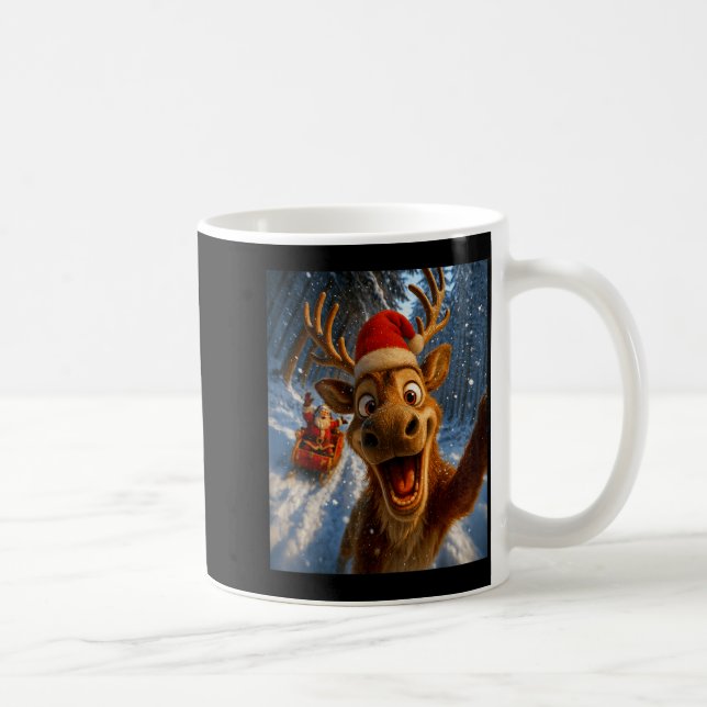Taza De Café Funny Reindeer Selfie Santa Merry Christmas Men Wo (Derecha)