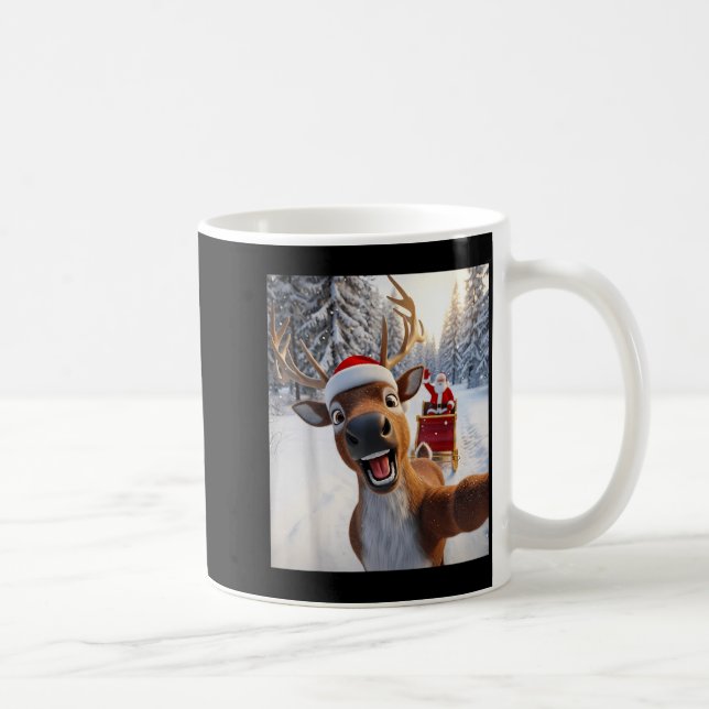 Taza De Café Funny Reindeer Selfie Santa Merry Christmas Men Wo (Derecha)