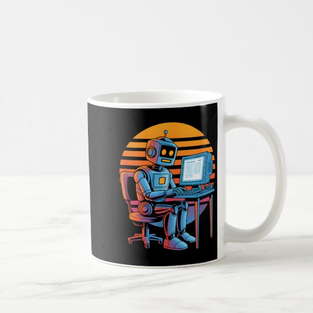 Taza De Café Funny retro robot coding computer screen Funny ret (Derecha)