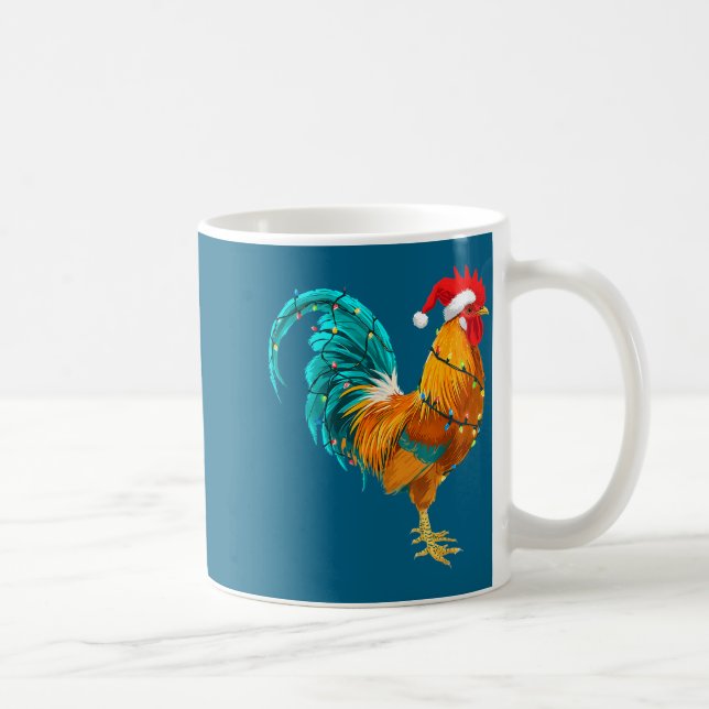 Taza De Café Funny Rooster Chicken Santa Christmas Lights Farme (Derecha)