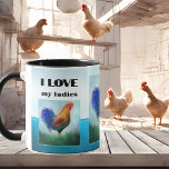 Taza De Café Funny Rooster Turquoise<br><div class="desc">Una atractiva taza de diseño azul turquesa y azul claro con cuadros originales de un gallo. Si lo desea,  puede reemplazar el gallo con las fotos de su personalizado. Genial como regalo para su cumpleaños o simplemente porque.</div>