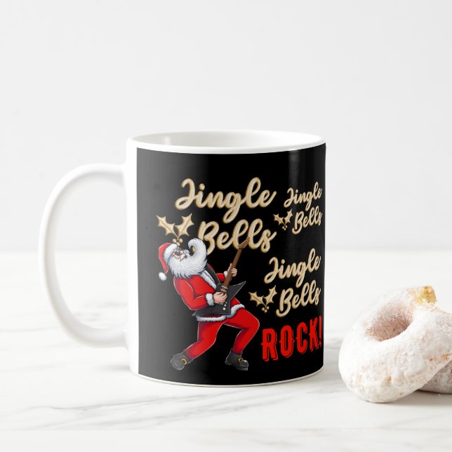 Taza De Café Funny Santa Claus tocando la guitarra (Con donut)