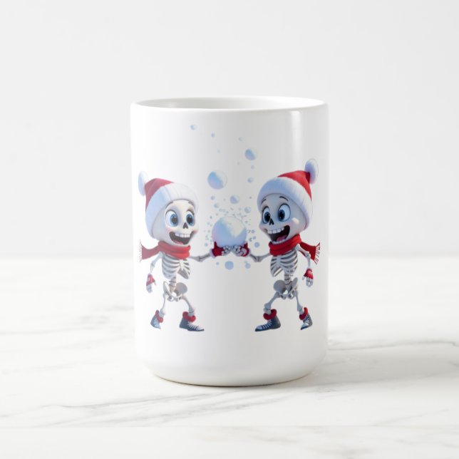 Taza De Café Funny Santa Skeletons Having a Snowball Fight  (Centro)