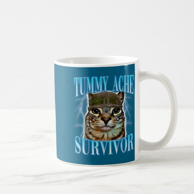 Taza De Café Funny Saying Cats Tummy Ache Survivor Cat Meme Hum (Derecha)