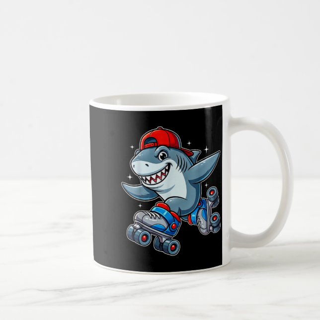 Taza De Café Funny Shark On Roller Skates Cute Cool Skater Anim (Derecha)