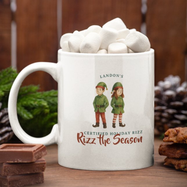 Taza De Café Funny Sigma Gen Z Elf “Rizz the Season” Monogram (Subido por el creador)