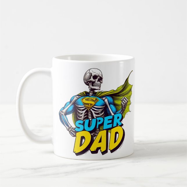 Taza De Café Funny Skeleton Fathers Day Super papá (Izquierda)