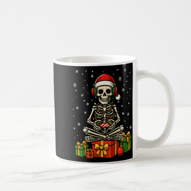 Taza De Café Funny Skeleton Game Controller Xmas Lights Men Wom (Derecha)