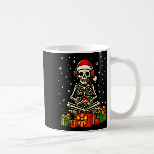 Taza De Café Funny Skeleton Game Controller Xmas Lights Men Wom (Derecha)