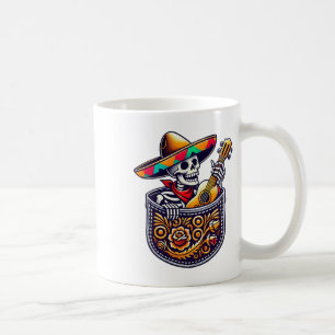 Taza De Café Funny Skeleton Mariachi Guitar Pocket Cinco De May