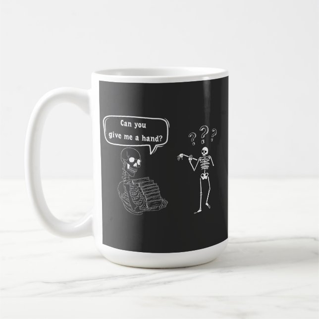 Taza De Café Funny Skeleton Pun ¿Me das la mano? (Izquierda)