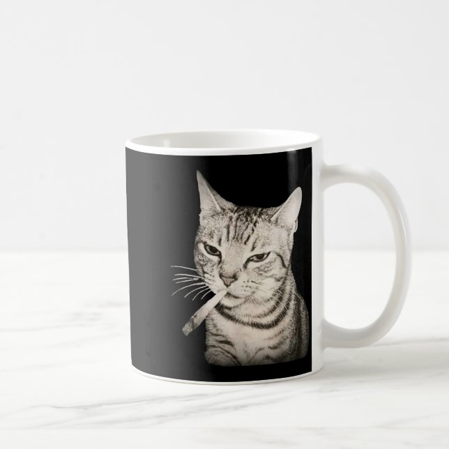 Taza De Café Funny Smoking Cat Cigarette Kitty Gen Z Meme  (Derecha)