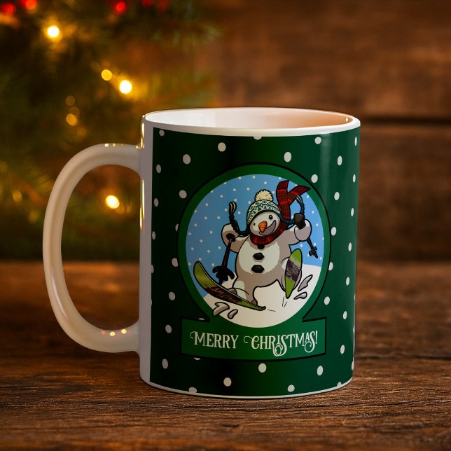 Taza De Café Funny Snowman Merry Christmas! Skiing Cartoon (Subido por el creador)