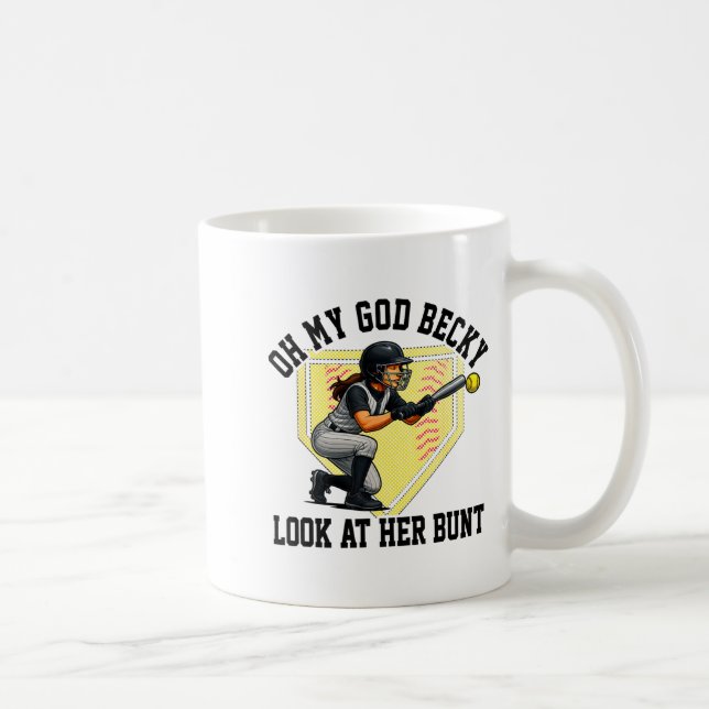 Taza De Café Funny Softball Quote Oh My God Becky Look At Her B (Derecha)