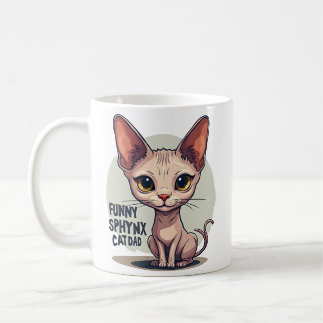 Taza De Café Funny Sphynx Cat Dad Cartoon Art (Izquierda)