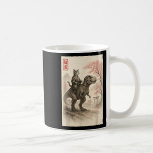 Taza De Café Funny Sumi-e Kawaii Gato montando dinosaurios japo