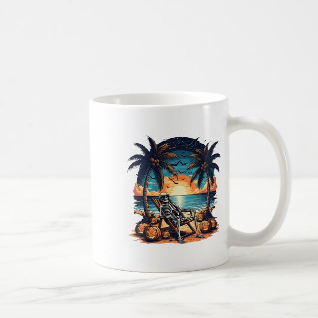 Taza De Café Funny Summerween Skeleton Beach Fiesta Halloween V (Derecha)