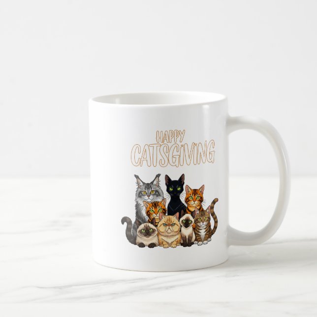 Taza De Café Funny Thanksgiving Cat Lovers Gift Happy Catsgivin (Derecha)