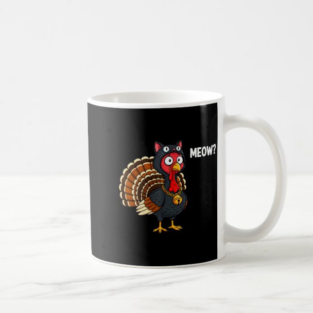 Taza De Café Funny Thanksgiving Turkey Meow Cat Disguise Men Wo (Derecha)
