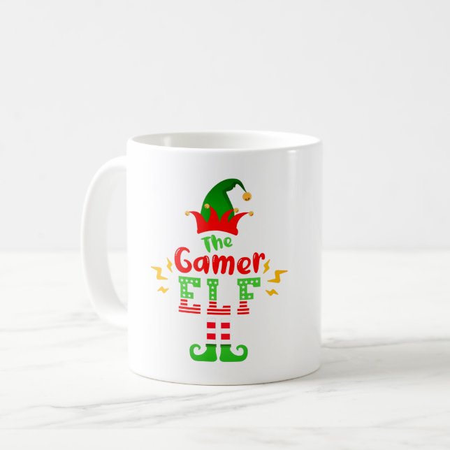 TAZA DE CAFÉ FUNNY THE GAMER ELF - NAVIDADES DIVERTIDOS (Anverso izquierdo)