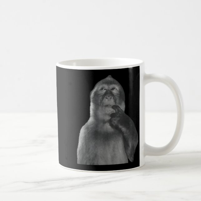 Taza De Café Funny Thinking Monkey Meme Curious Ape Brainrot  (Derecha)