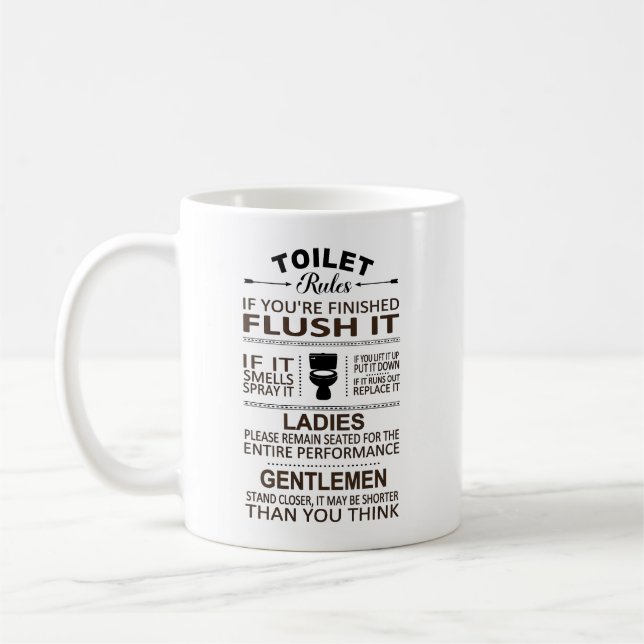 Taza De Café Funny Toilet Rules Bathroom Restoom Sarcasm  (Izquierda)