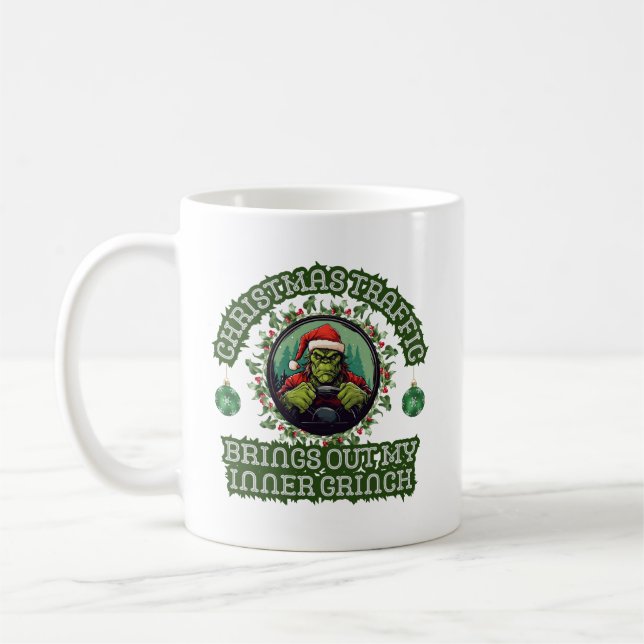 Taza De Café Funny Trucker Navidades Grinch Traffic Holiday (Izquierda)