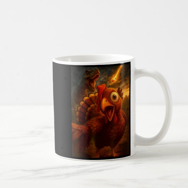 Taza De Café Funny Turkey Selfie With Dinosaur And Meteor Acaly (Derecha)